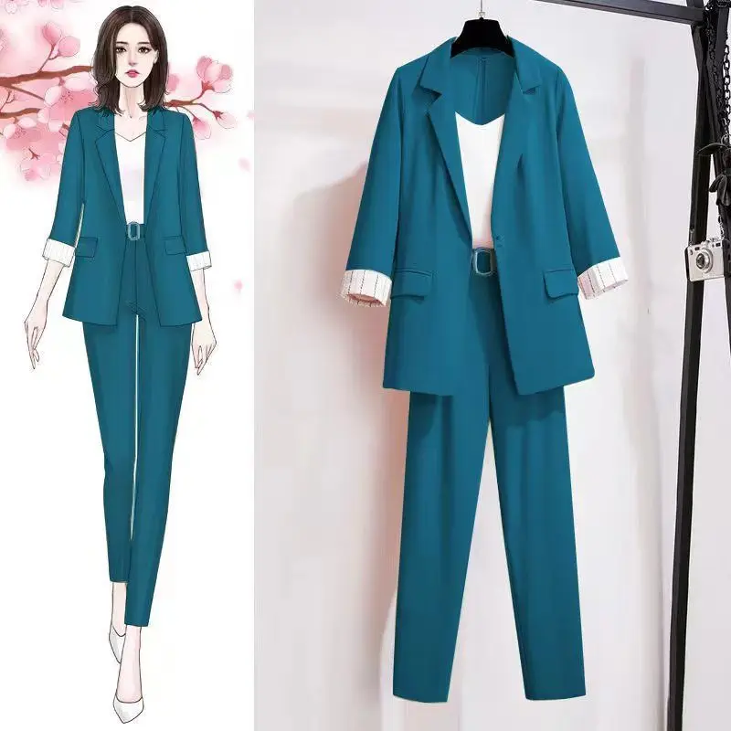 Women's Spring Fashion Suit Coat Suspender Pants Three Piece 2024 New Matching Set Female Elegant Casual Blazer Trousers Suit