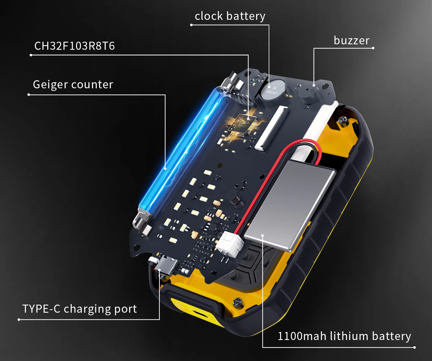 FNIRSI GC-01 Geigerzähler Nuklearer Strahlungsdetektor Röntgen-Beta-Gamma-Detektor Dosimeter Y-Ray β-Ray Radioaktiver Tester – Detail 12