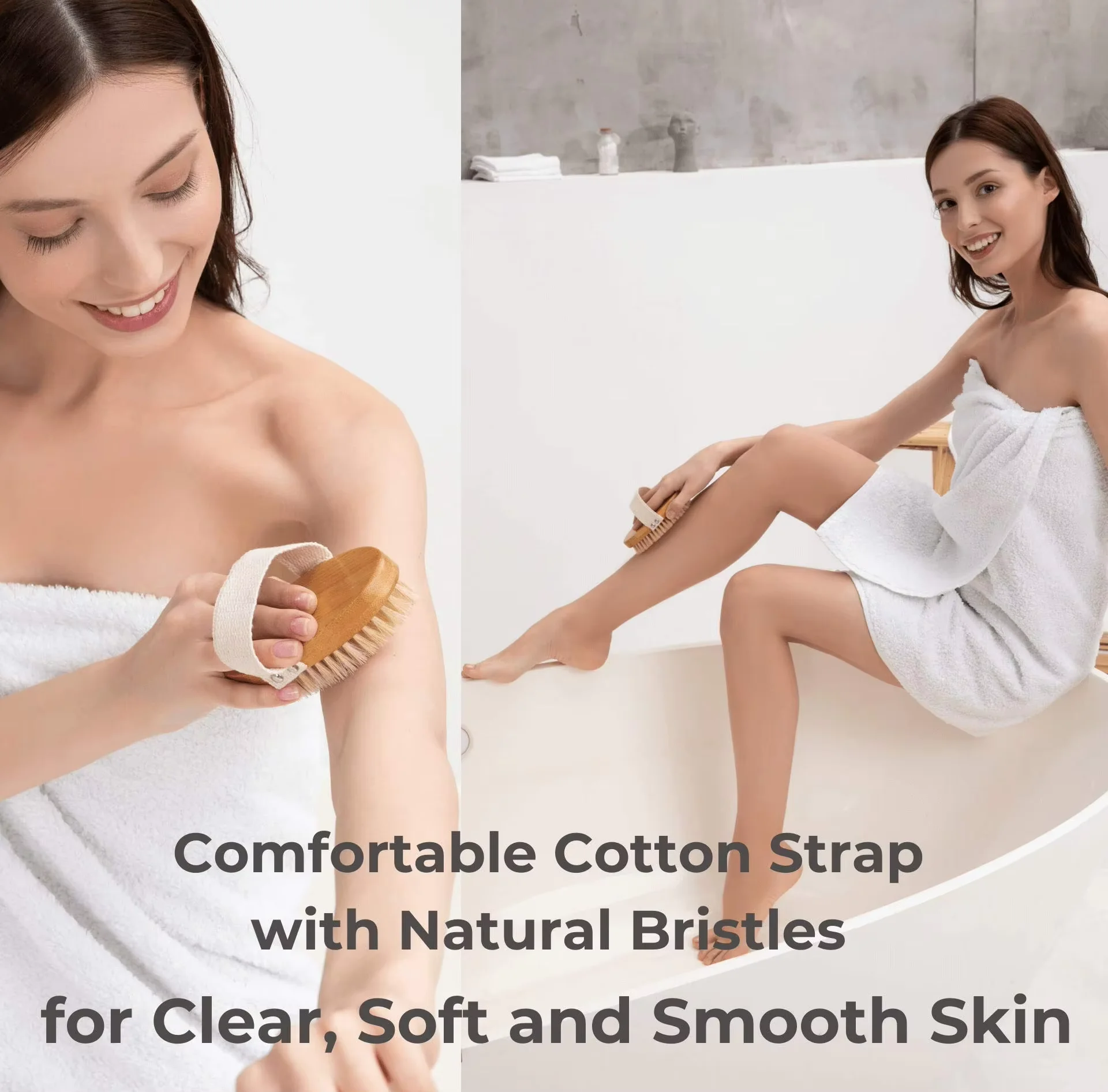 Natural Bristle Dry Brushing Body Brush Set with Face Cleansing Brush Spa Exfoliator Kit for Deep Tissue Massage And Long Dry