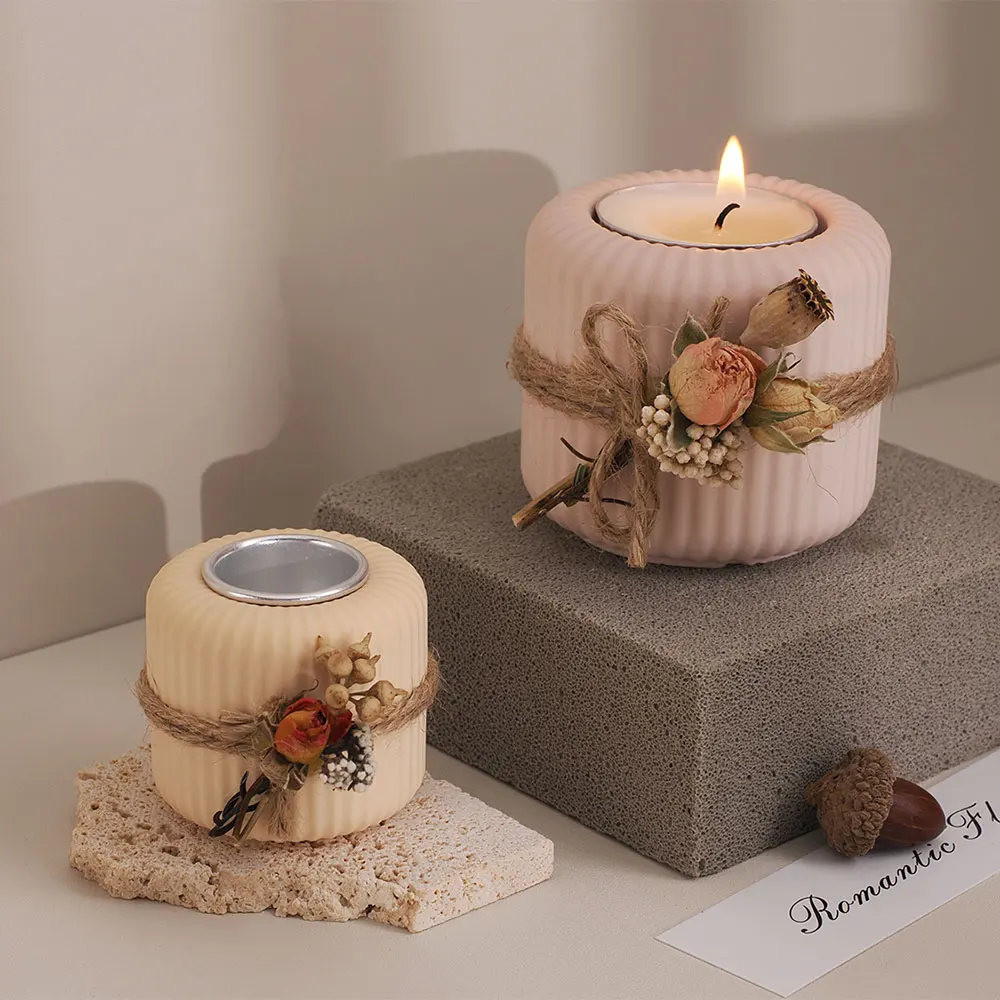 Classic Striped Candle Holder Silicone Mold Table Decor Tealight Holder Concrete Mold Gypsum Epoxy Resin Candlestick Mold
