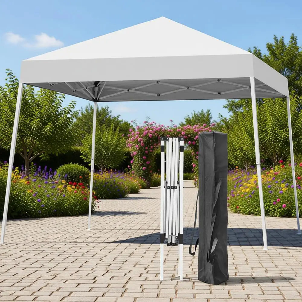

10x10 Outdoor T Tent with Slant Legs, Portable Gazebo Shelter for Patio, Deck, Garden, and Beach - 8x8 White Cover