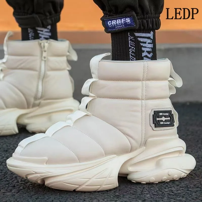 

LEDP Autumn and Winter Men's Shoes Fashion Brand Zipper High Top Bread Boots White Daddy Shoes Warm Casual Snow Boots