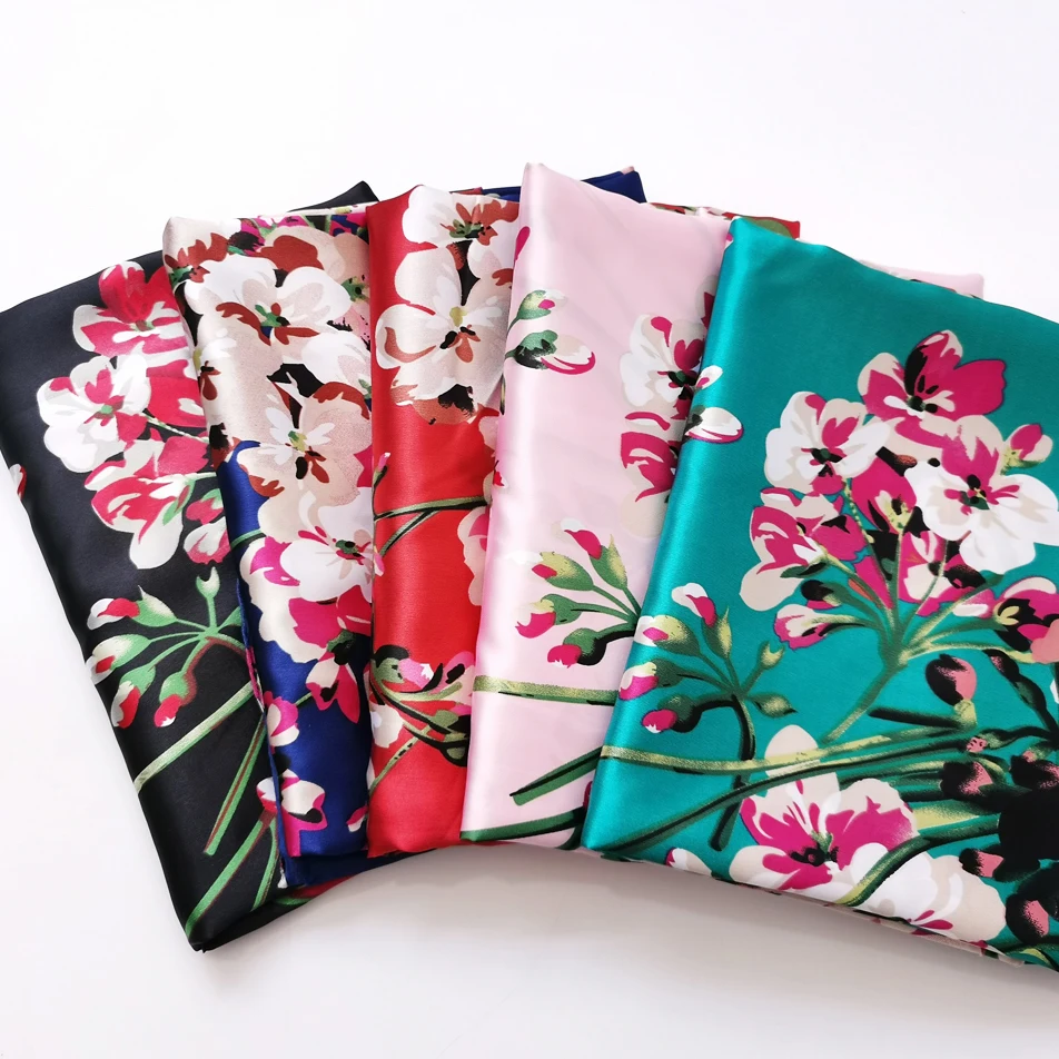 1 meter X 1.48 meter Vintage Flower Satin Fabric Soft Scarf Lining DIY Material