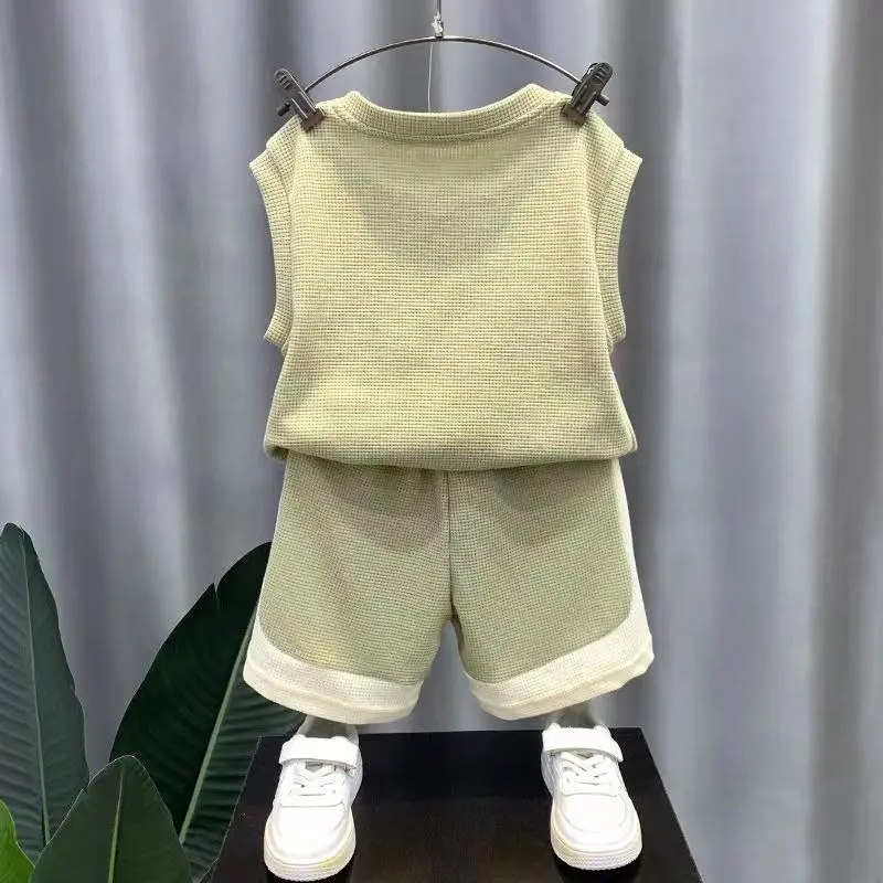 Kids Boys Summer Tank Top Set 2023 New Fashionable Baby Sleeveless Clothing For Childrens Cool And Handsome Clothing