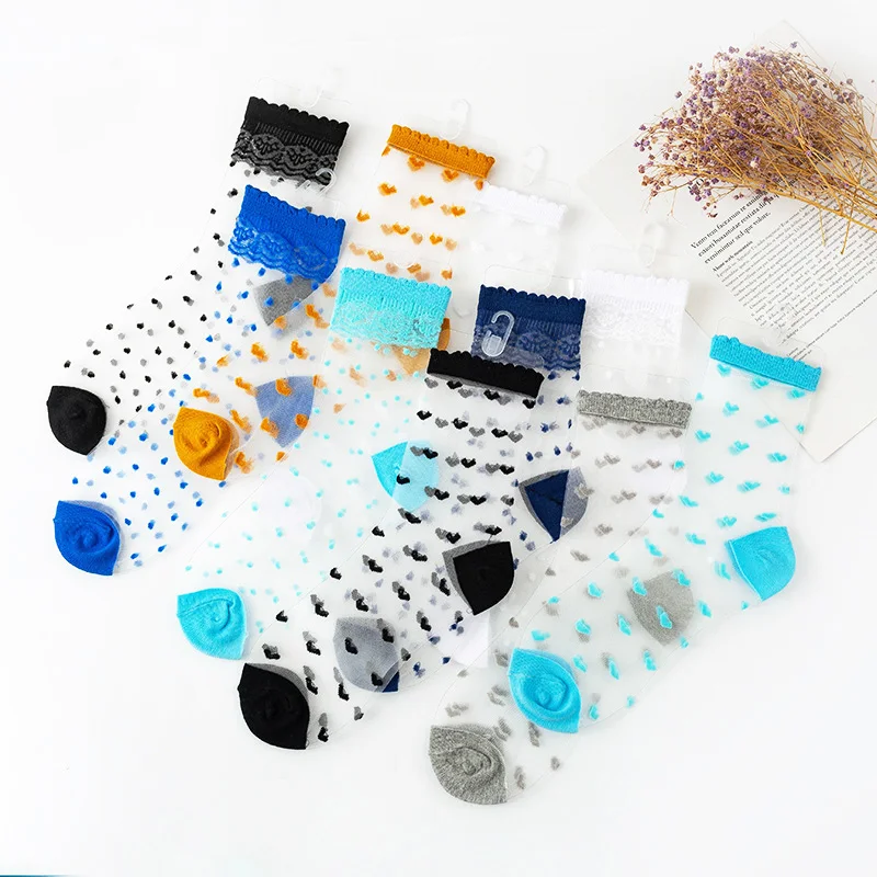 5pairs Women\'s Lace Socks Summer Fashion Sexy Transparent Thin Socks Women Non-slip Ultra-thin Socks Female Ankle Sock