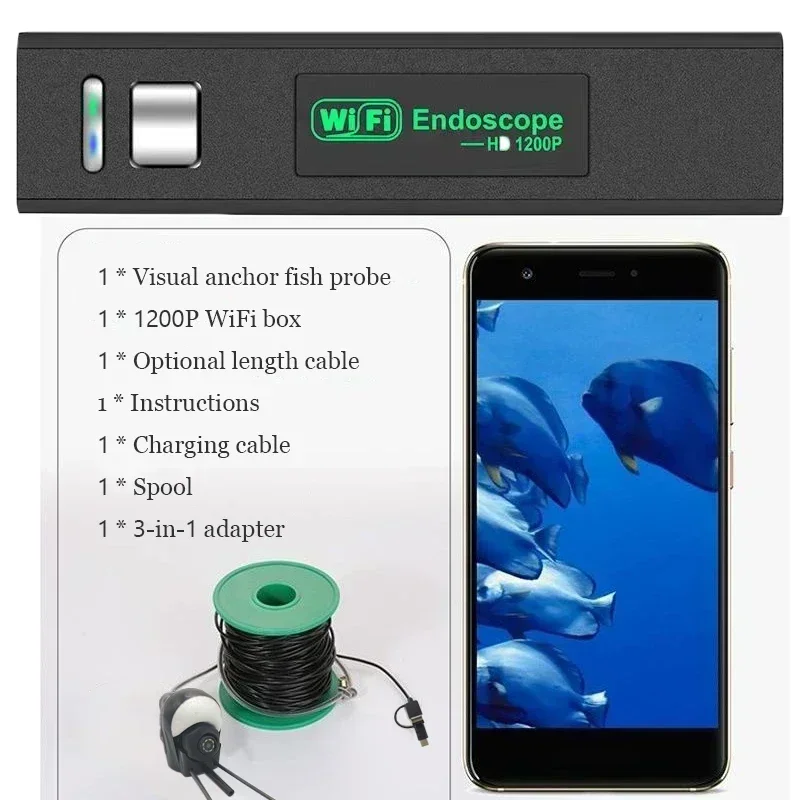 1200P WiFi fish finder endoscope camera IP68 8LED hd underwater camera android usb type c for smart phone Fishing accessories