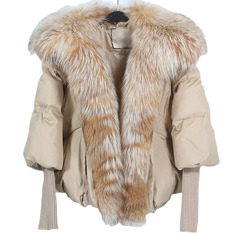 2024 Loose Natural Real Fox Fur Collar Coat Thick New European Fashion White Duck Down Jacket Winter Women Warm Luxury Outerwear