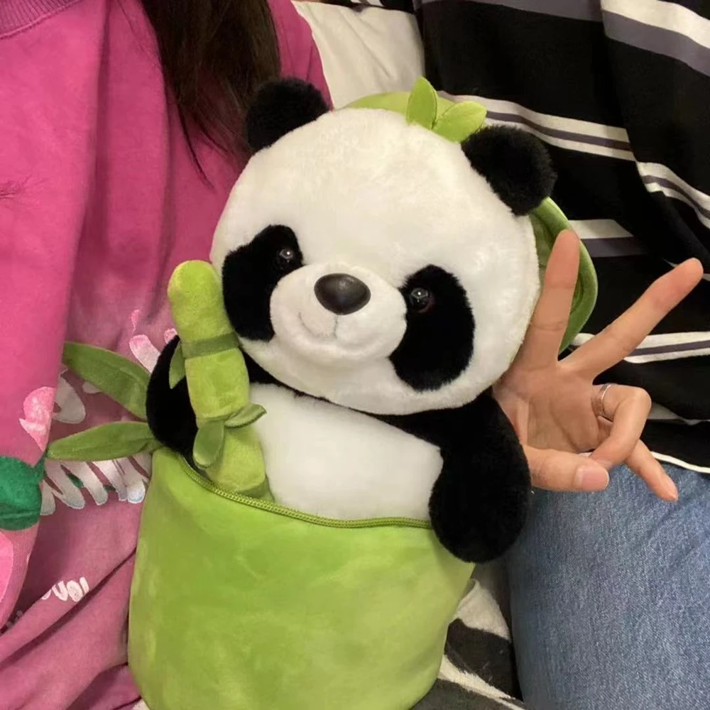 25CM New Creative National Treasure Panda Bamboo Tube Plush Toy Cute Bamboo Tube Panda Popular Style Children's Birthday Gift