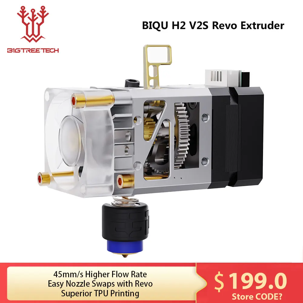 

BIQU H2 V2S Lite REVO Extruder Upgrade Dual Gear Higher Flow Hotend 3D Printer Parts Hardened Steel Extruder For B1 Ender3 Voron