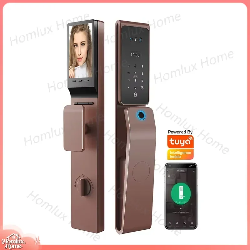 6068 85mm Ferrule Smart Door Lock with Tuya WiFi Fingerprint Password Card Face ID Unlock Electronic Lock for Home Office