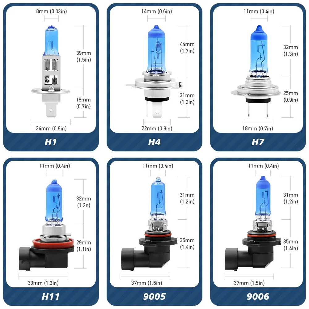 2ชิ้น H1 H4 H7 H11 HB3 9005 HB4 9006หลอดไฟหน้ารถยนต์12V 55W 6000K โคมไฟฮาโลเจนสีขาวไฟตัดหมอกอัตโนมัติแบบโปรเจ็คเตอร์ต่ำ