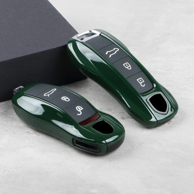 Car Key Case Racing Green Fob Cover Trim for Porsche Panamera Macan Cayenne 911 718 Cayman Taycan 2019-2021 Accessories