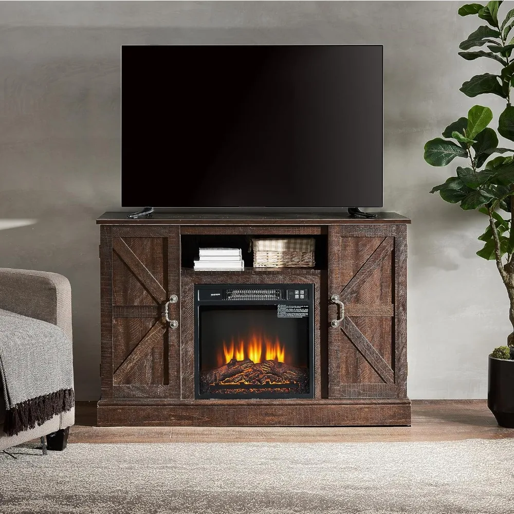 Fireplace TV cabinet,living room18 inch electric fireplace TV stand, modern wooden media console with 50 inch TV storage cabinet