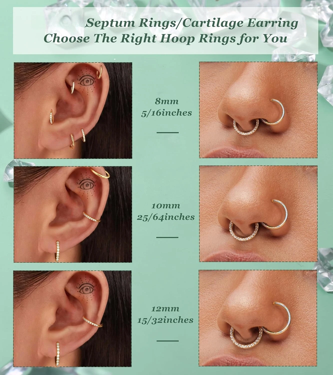6 قطعة خواتم الحاجز الجراحية الصلب الأنف خواتم الأطواق للنساء الفرس متمحور الجزء اللولب الغضروف القرط الشفاه ثقب المجوهرات #6