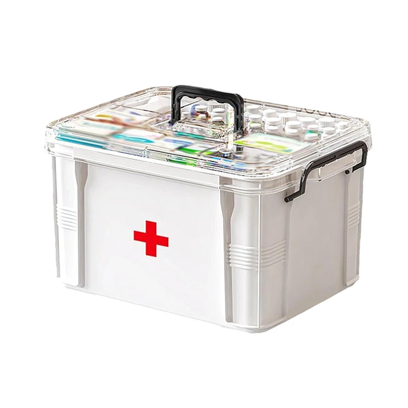 Multifunctional Plastic All-in-One Medicine Organizer - Transparent Water-Resistant Medical Storage Box, Medication Container