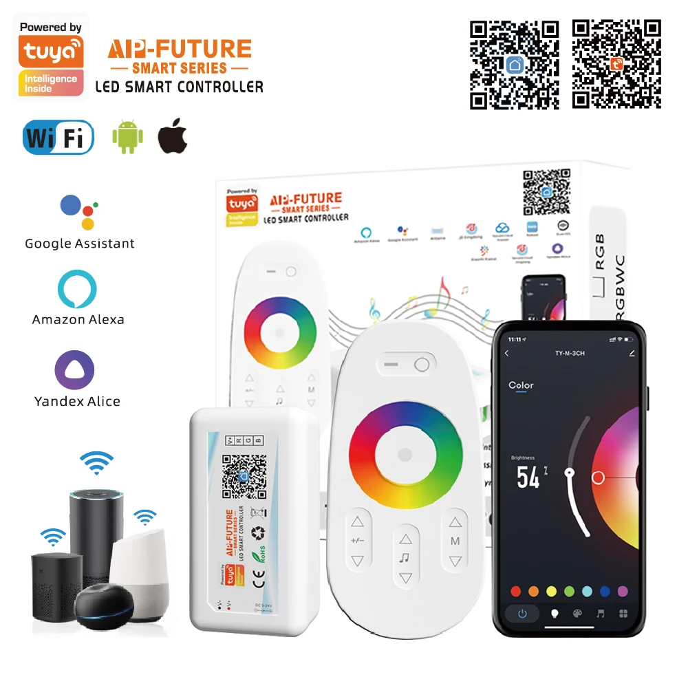 Tuya WiFi Smart LED Controller DC5V-24V RGB/RGBW/RGBCCT Single Color Dimmer LED Strip Remote Control Works with Alexa Google