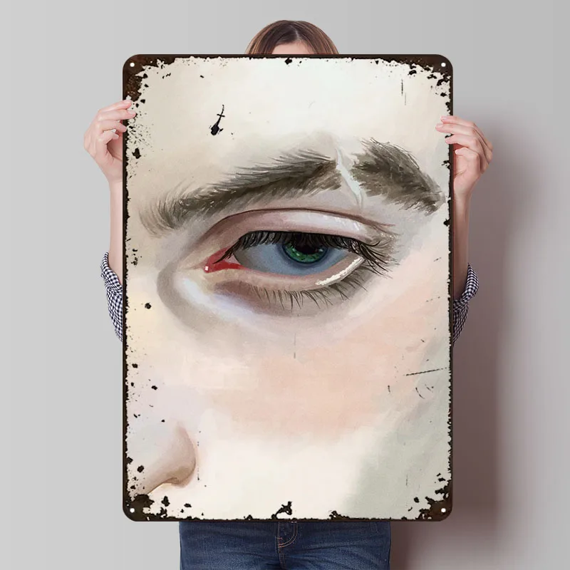 العين المقربة مع علامة معدنية قزحية خضراء اللوحة ملصق جدار الفن جدارية تخصيص القصدير اللوحة ل جدار الفن الديكور الرجعية #1