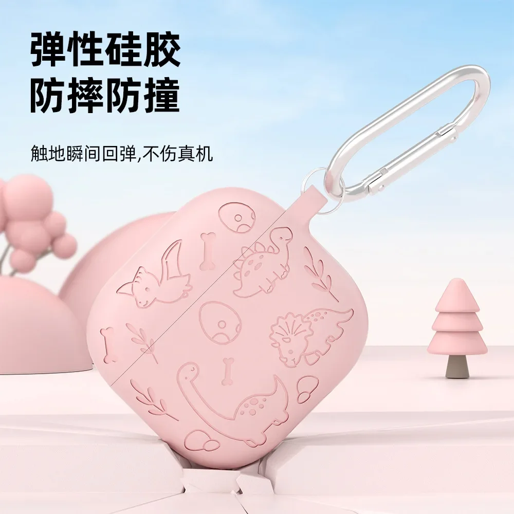 Cute Dinosaur Pattern Silicone Protective Cover for AirPods 4 Case with Keychain Portable Air Pods 3 1 pro2 Soft Shell view 3