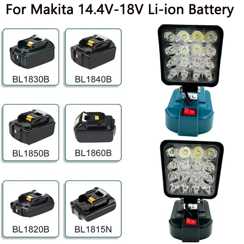 3/4 pulgadas para Makita 14,4 V-18V Li-ion batería LED luces de trabajo linterna Camping lámpara de inundación foco al aire libre lámpara de emergencia
