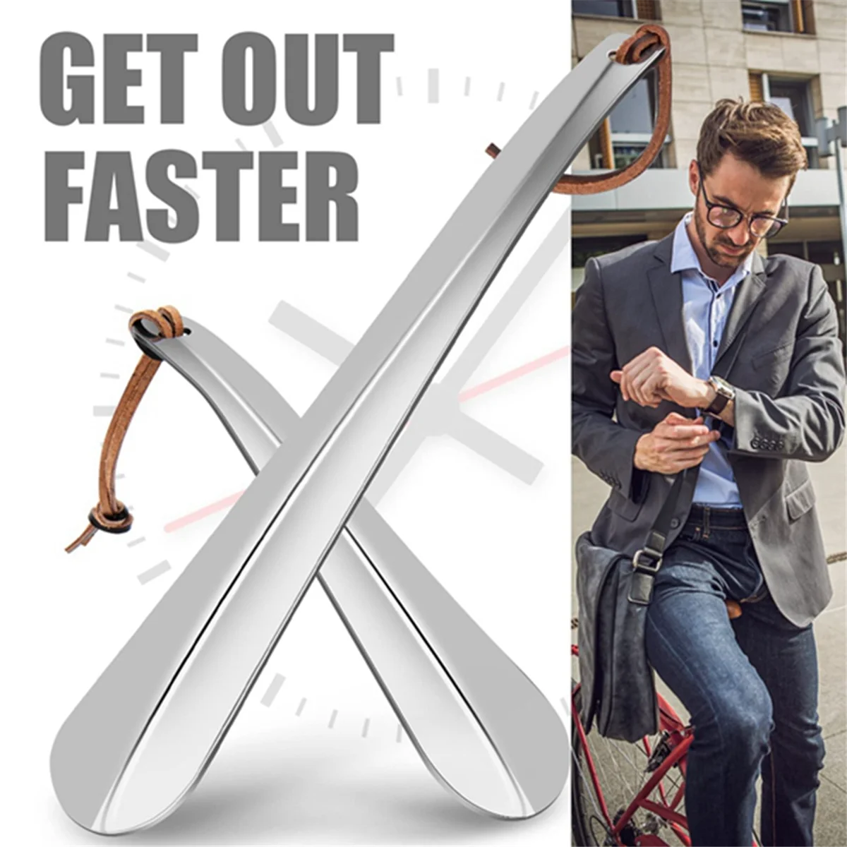 ชุดแตรรองเท้าเขากวางแต่งบ้านรองเท้าสั้นยาวแบบพกพาแตร sepatu bepergian เหล็กสแตนเลสยาว