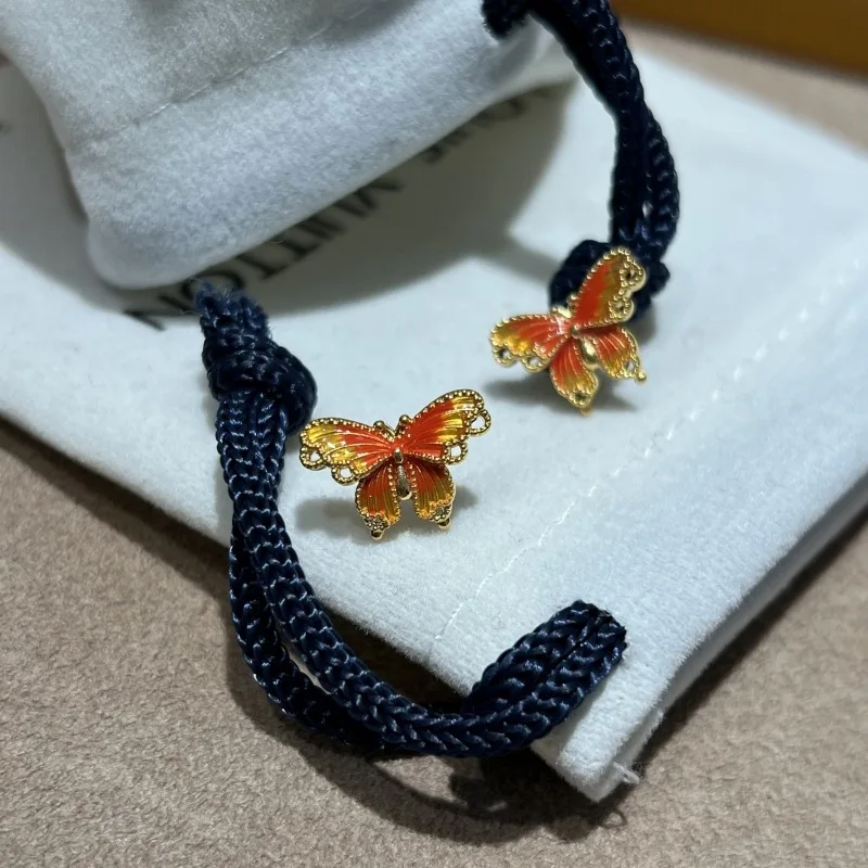 Серьги Hu Die из настоящего золота 18 карат, золотого цвета Au750, простой дизайн, динамичные серьги в форме крыльев бабочки, женские бутиковые украшения, подарок E0114
