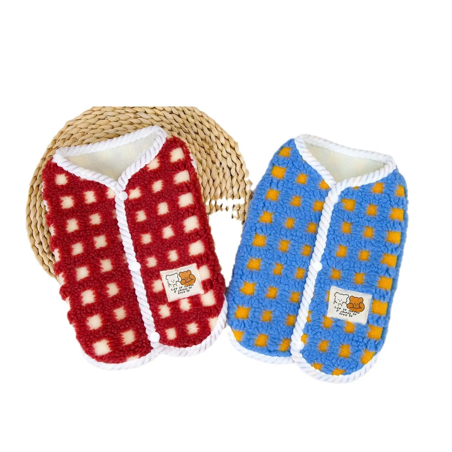 Pet Plaid Plush Coat Dog Clothing Cat Small Thick Plush Coat Comfortable Plaid Plush Vest Puppy Clothes Dog Christmas Clothes