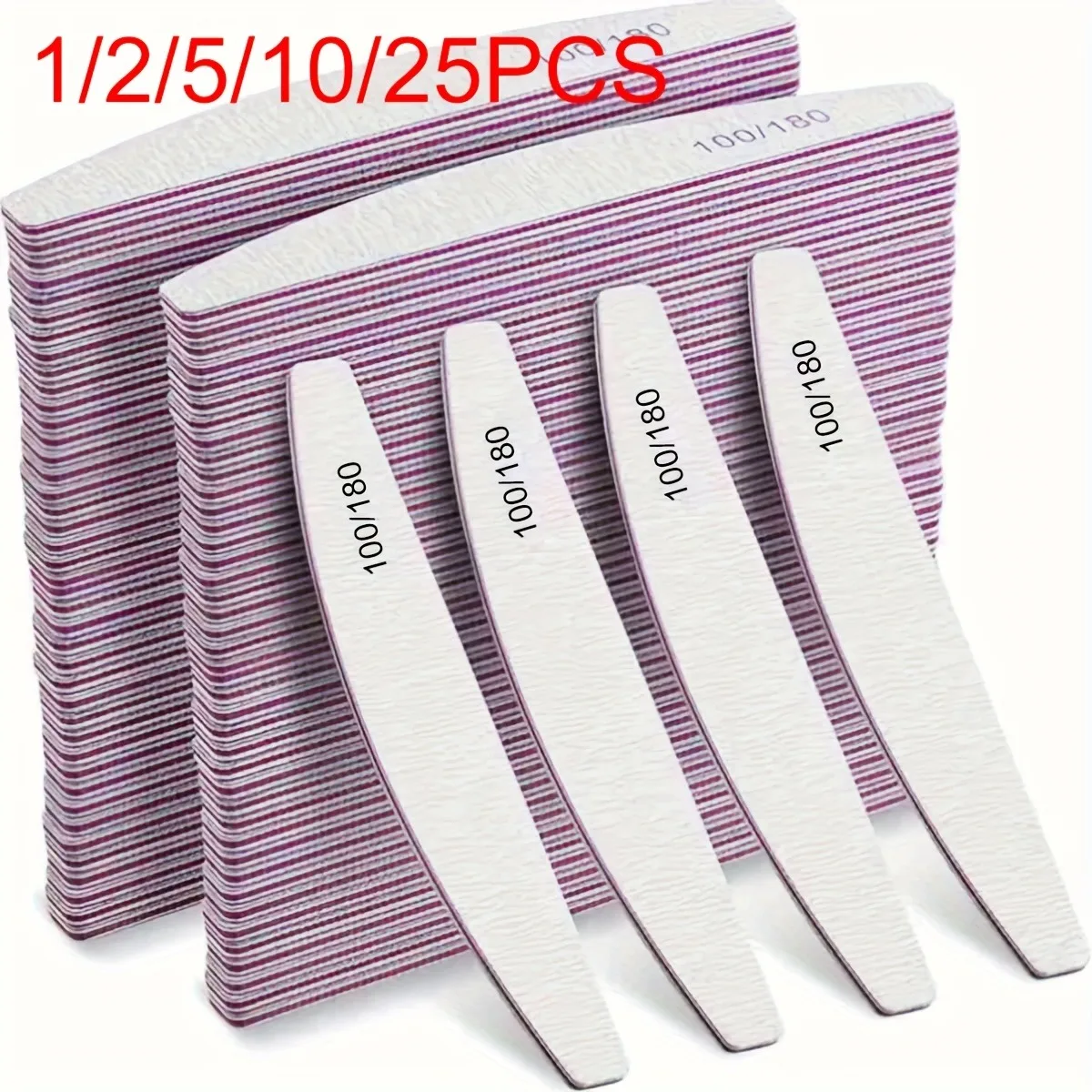 Lima de Uñas Profesional en Forma de Media Luna, 1/2/5/10/25/50 Piezas, Grano 100/180, Lima Profesional para Remover Cutículas, Limas Pulidoras para Manicura