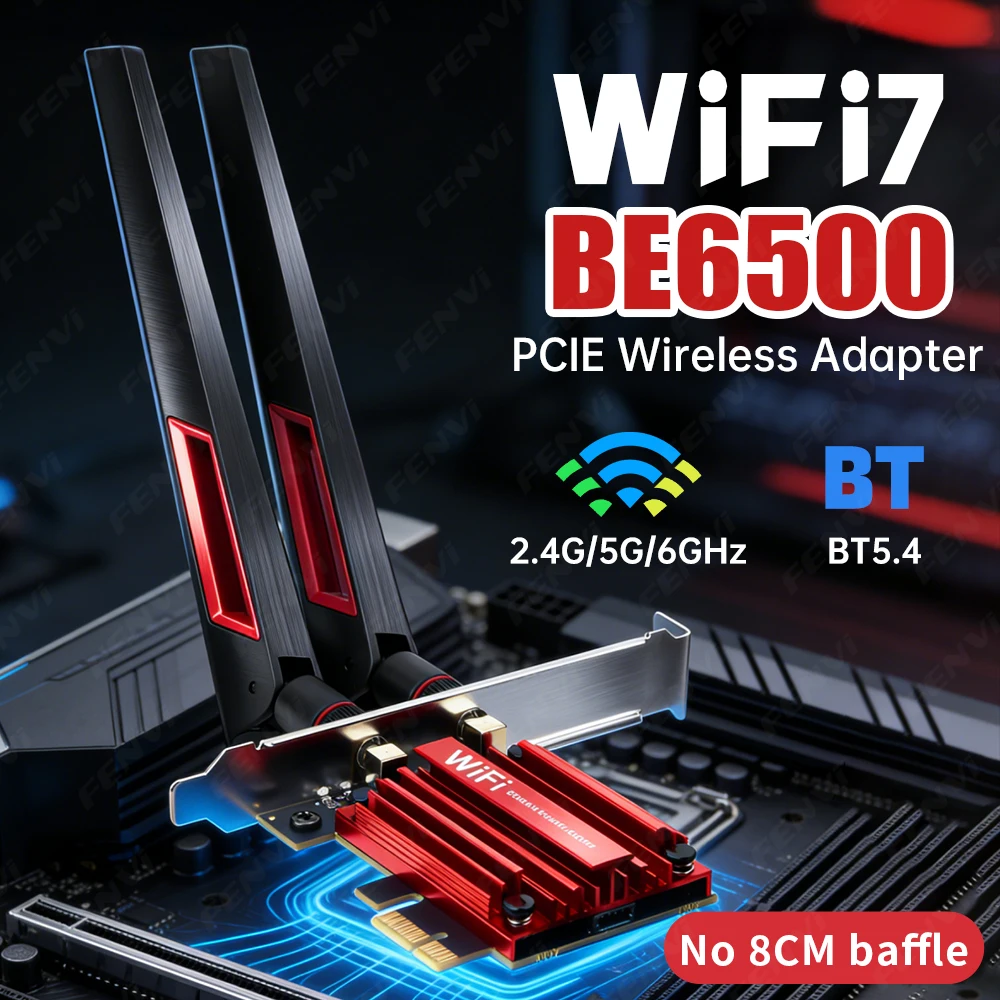 

Адаптер WiFi 7 BE6500 MT7925 PCI-E BT5.4, 6500 Мбит/с, трехдиапазонный (2.4G/5Ghz/6Ghz), беспроводной сетевой адаптер 802.11BE для ПК AMD с Windows 10/11