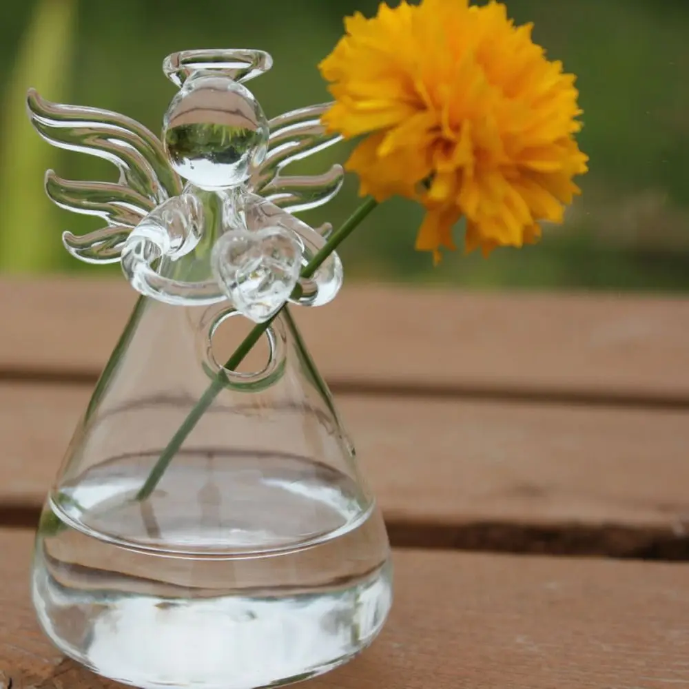 DIY Transparent Angel Vase Angel Shape Borosilicate Glass Plant Wall Mounted Vase Hand-blown Eye-catching Hydroponic Container