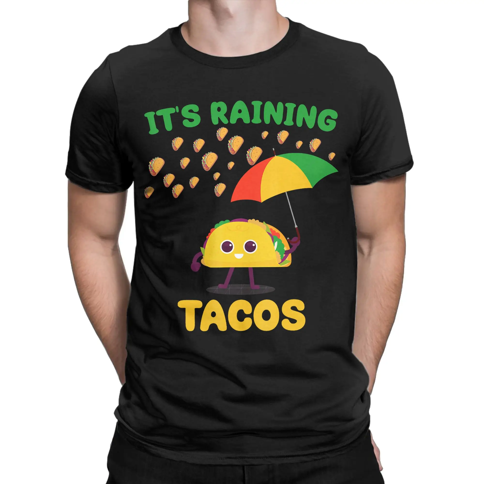 Taco in the Rain T-Shirts for Men  Humor 100% Cotton Tee Shirt Crew Neck Short Sleeve T Shirt Gift Idea Clothes