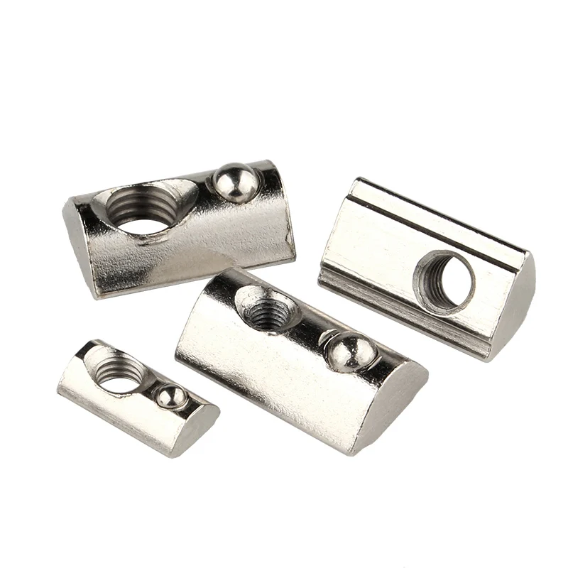 20 Series Roll-in T Spring Nuts T Nut M3 M4 M5 M6 Half Round Elastic Slot Nuts For 2020 Aluminum Profiles Groove 6