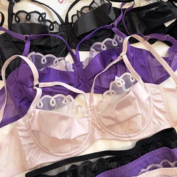 New Sexy Hollow Bra Set French Ultra Thin Lace Underwear Set Women Push Up Brassiere Silk Comfort Bralette Plus Size Lingerie