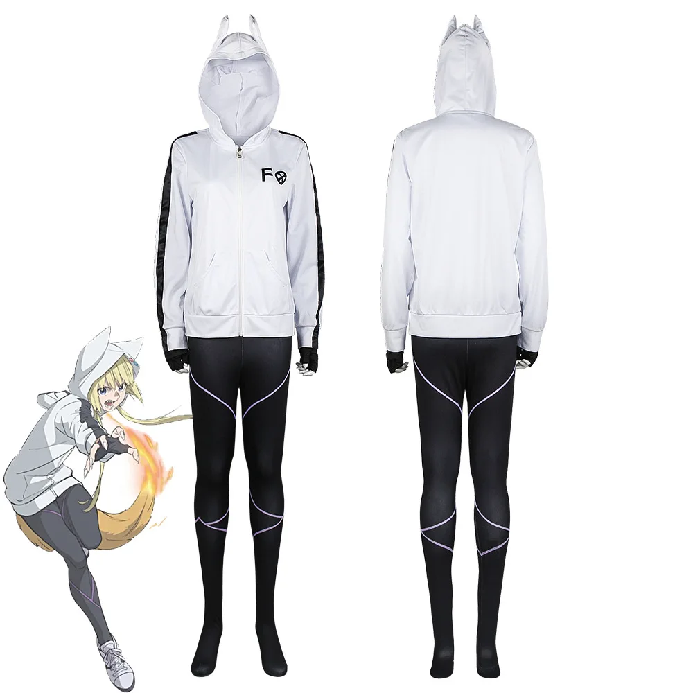 Anime kemono jihen kon cosplay traje jaqueta uniforme roupa casaco branco calças luvas festa de halloween zíper com capuz hoodies conjunto