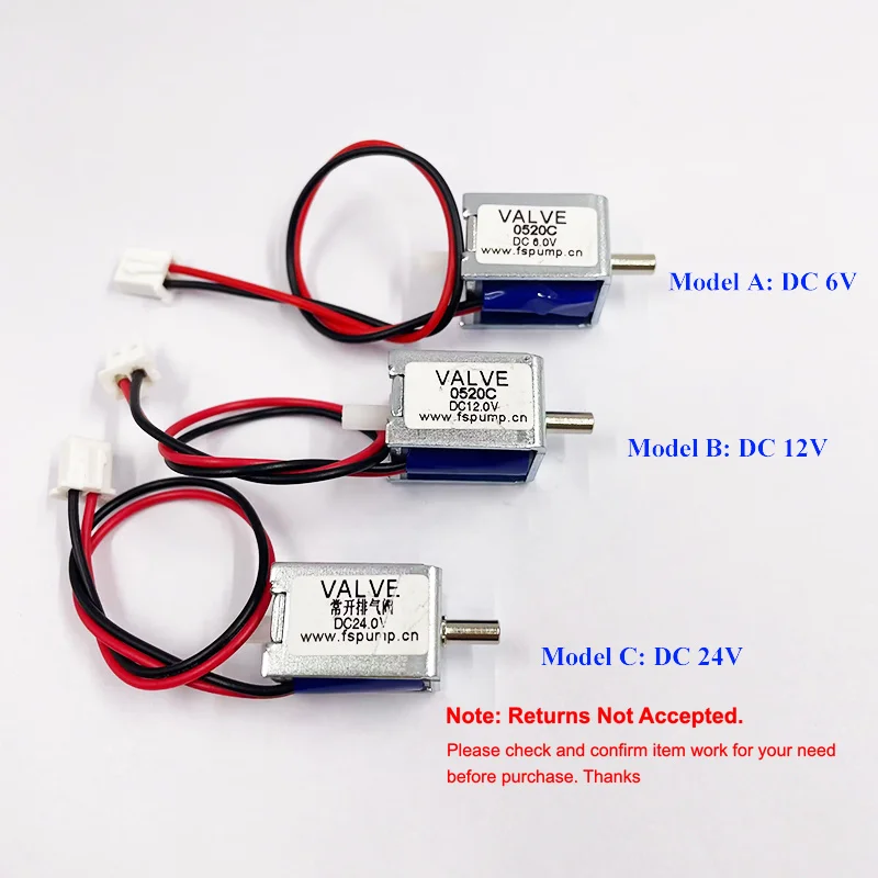 0520C Small Mini Electric Solenoid Valve DC 6V 12V 24V N/O Normally Open Air Valve Low Noise Vent Valve Pressure Range 0