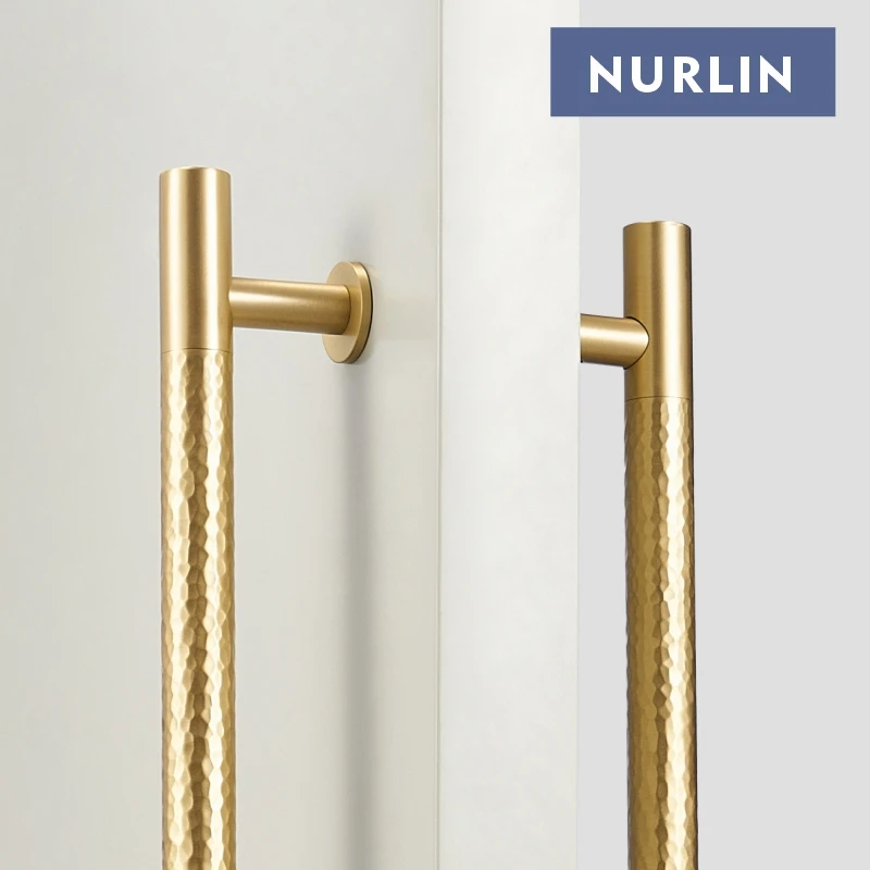 Nurlin Brass Handmade Hammer Patterned Entrance Gate Indoor Pull Single Double Installation Kitchen Appliance Door Handle Bar
