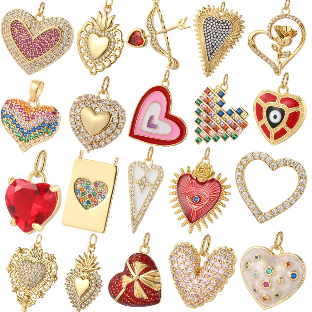 Abalorios de amor bonitos con forma de corazón bohemio para fabricación de joyas, suministros de Color dorado, Dijes Diy, pendientes, collar, cinturón, artículos de alta calidad