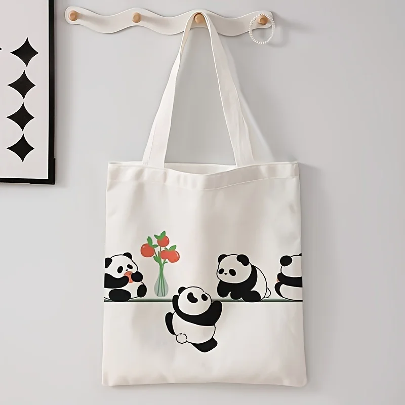 Cute Cartoon Panda Pattern Printed Casual Tote Bag Reusable Fashion Backpack Multifunctional Handbag Letter PrintShopping Bag