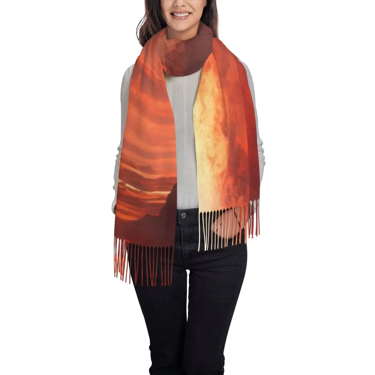 Mars Planets Fantasy Scarf Wrap for Women Long Winter Warm Tassel Shawl Unisex Scarves