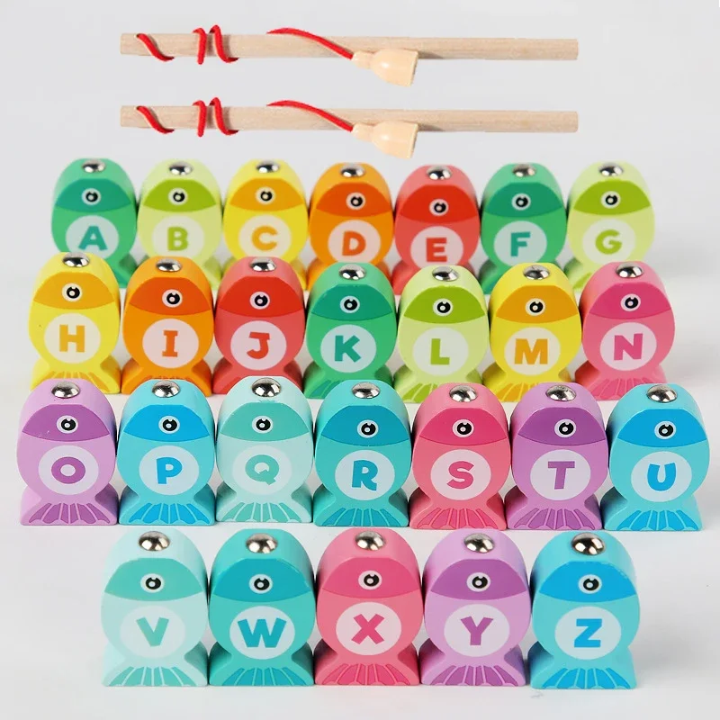 Children Wooden Fishing Game Toys Gift Early Education Alphabet Numeric Cognitive Toys Children Interactive Games Toys for Gifts