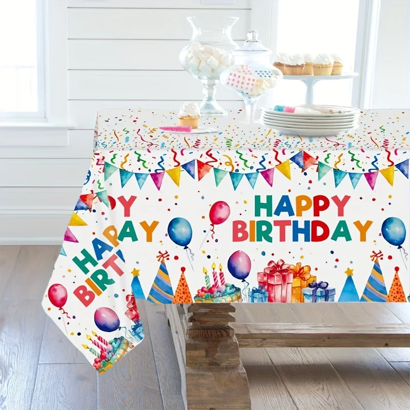 Christmas, Halloween, Chrismas, 1pc, Birthday Tablecloth, 51.18*86.61inch Disposable Tablecover, Balloon Birthday Hat Tablecloth
