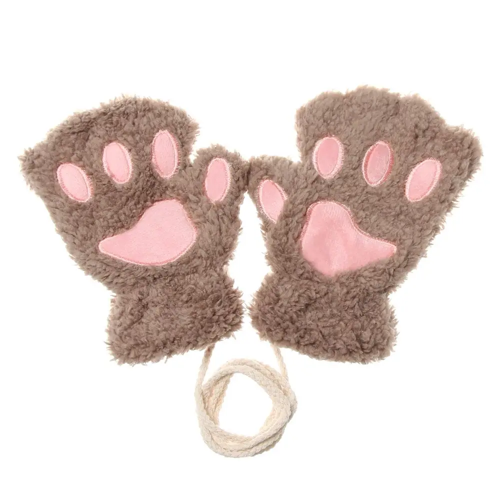 Fashion Winter Warm Warm Plush Cat Paw Mittens Fingerless Children Gloves