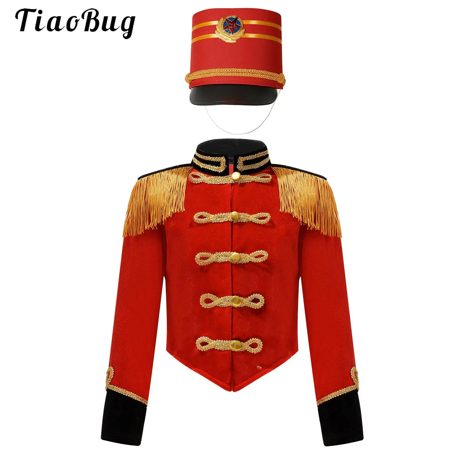 

Girls Boys Drum Trumpet Costume Royal Honor Guard Uniform Tassel Circus Ringmaster Jacket Coat Halloween Nutcrackers Costumes
