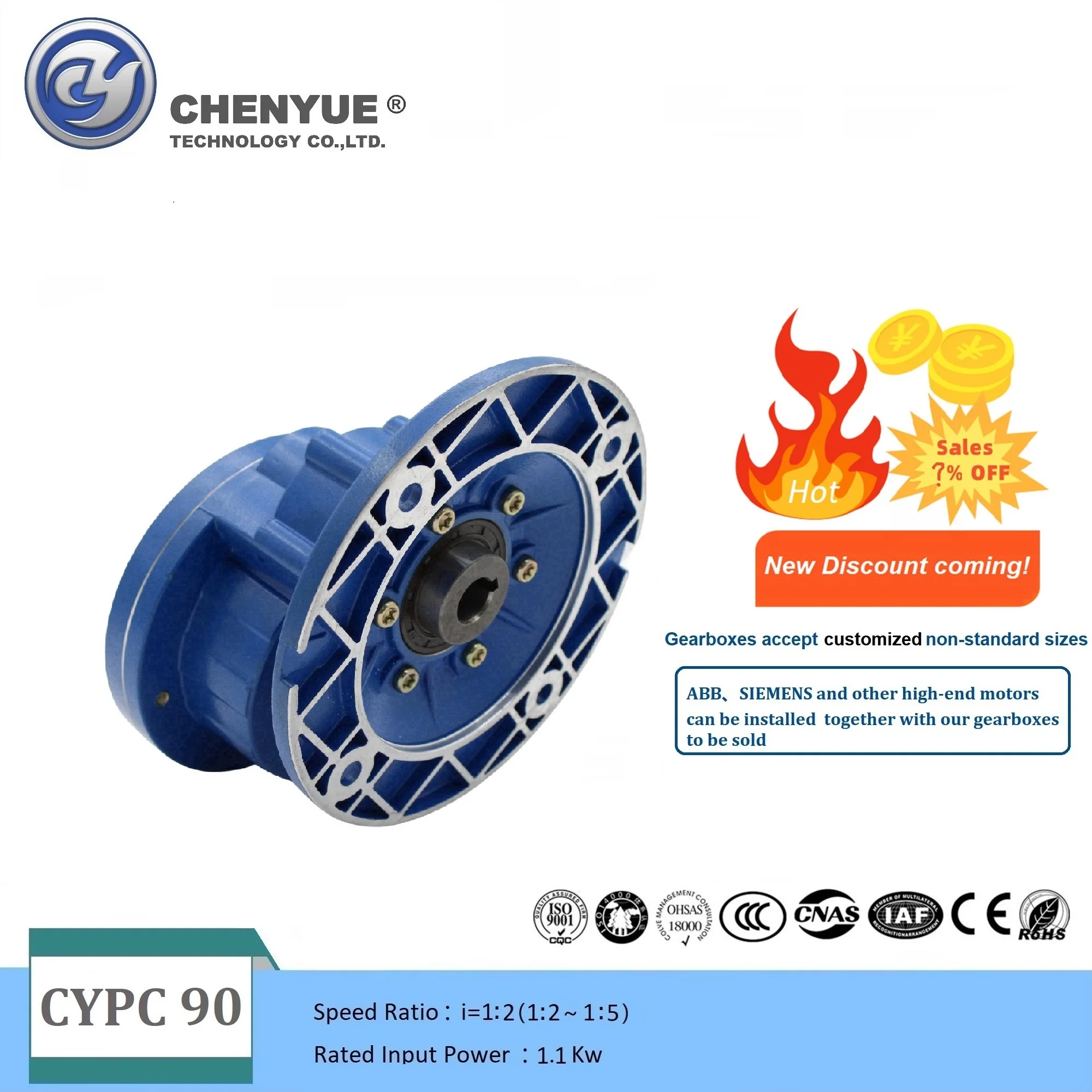 

CHENYUE High Torque Big Output Hole Worm Gearbox CYPC90Input24mm Output19mm Non-integral Ratio2/2.5/3/3.5/4/4.5/5FreeMaintenance