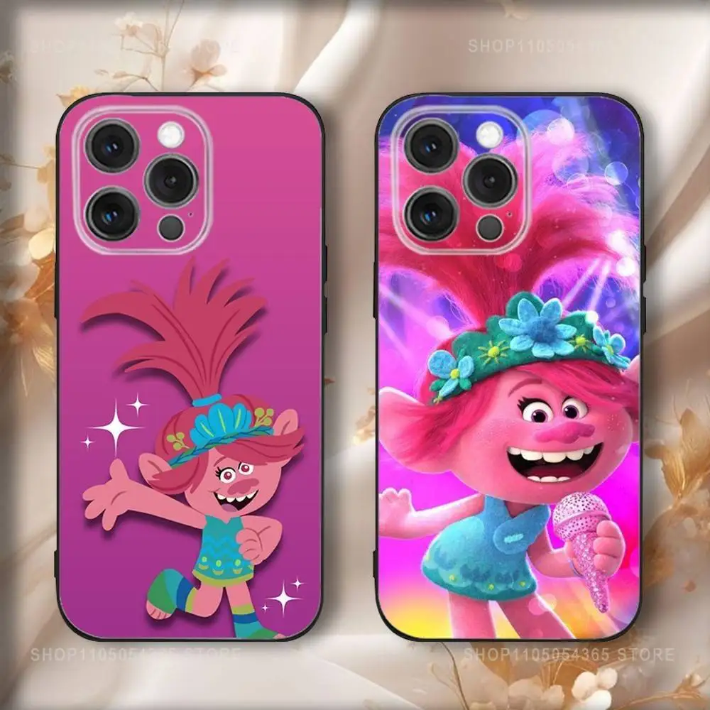 Film T-Trolls P-Poppy-ys Handyhülle für iPhone16,15,14,13,12,11,Pro,Max,Plus,X,XS,SE4,E,Mini,Soft Black Case