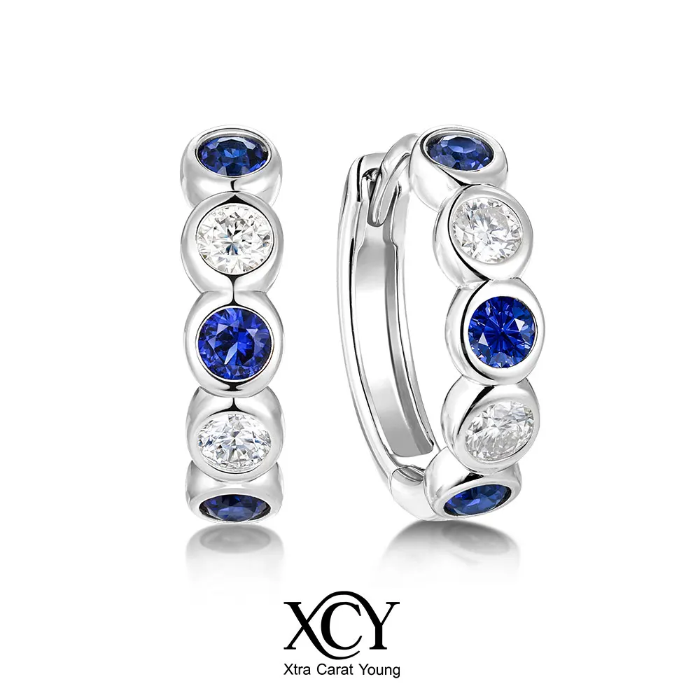 

XCY Lab-grown Sapphire Moissanite Hoop Earrings for Women 925 Silver Hypoallergenic Luxury Wedding Party Huggie Earrings Jewelry