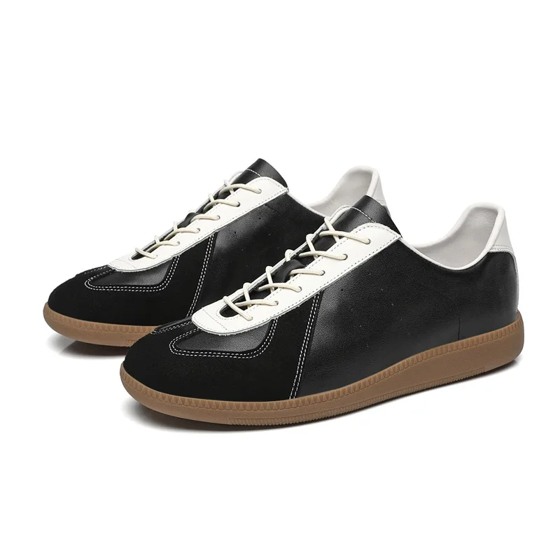 Designer Men Cow Leather Casual Shoes Street Cool Flat Skate Shoes Fashion Lace-up Loafers