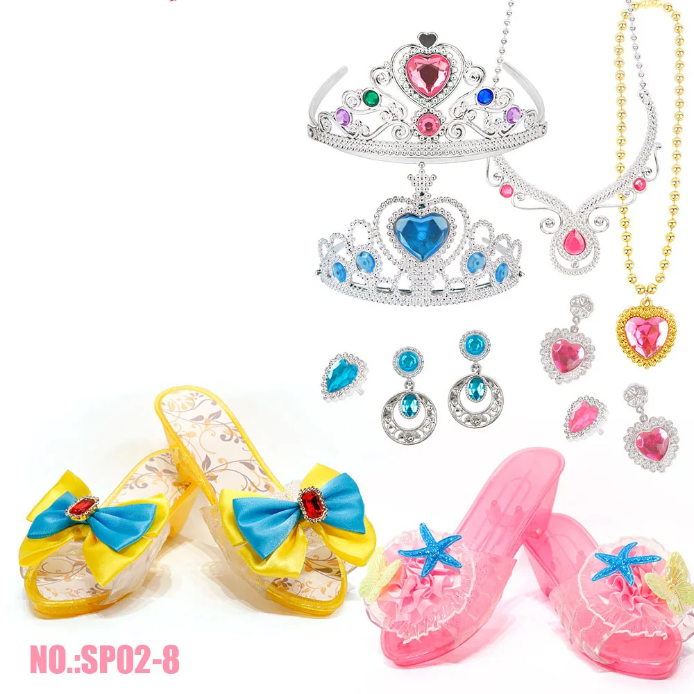 Kids Girl Princess Play House Dress Up Toy Cute Girl Exquisite Accessories High Heels Crown Necklace Earrings Party Cosplay Toy