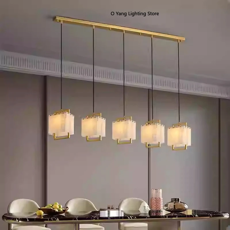 Hot Modern Italian Style Spanish Imported Marble Chandelier 2025 Round Rectangle Pendant Lamp Ceiling Light for Restaurant