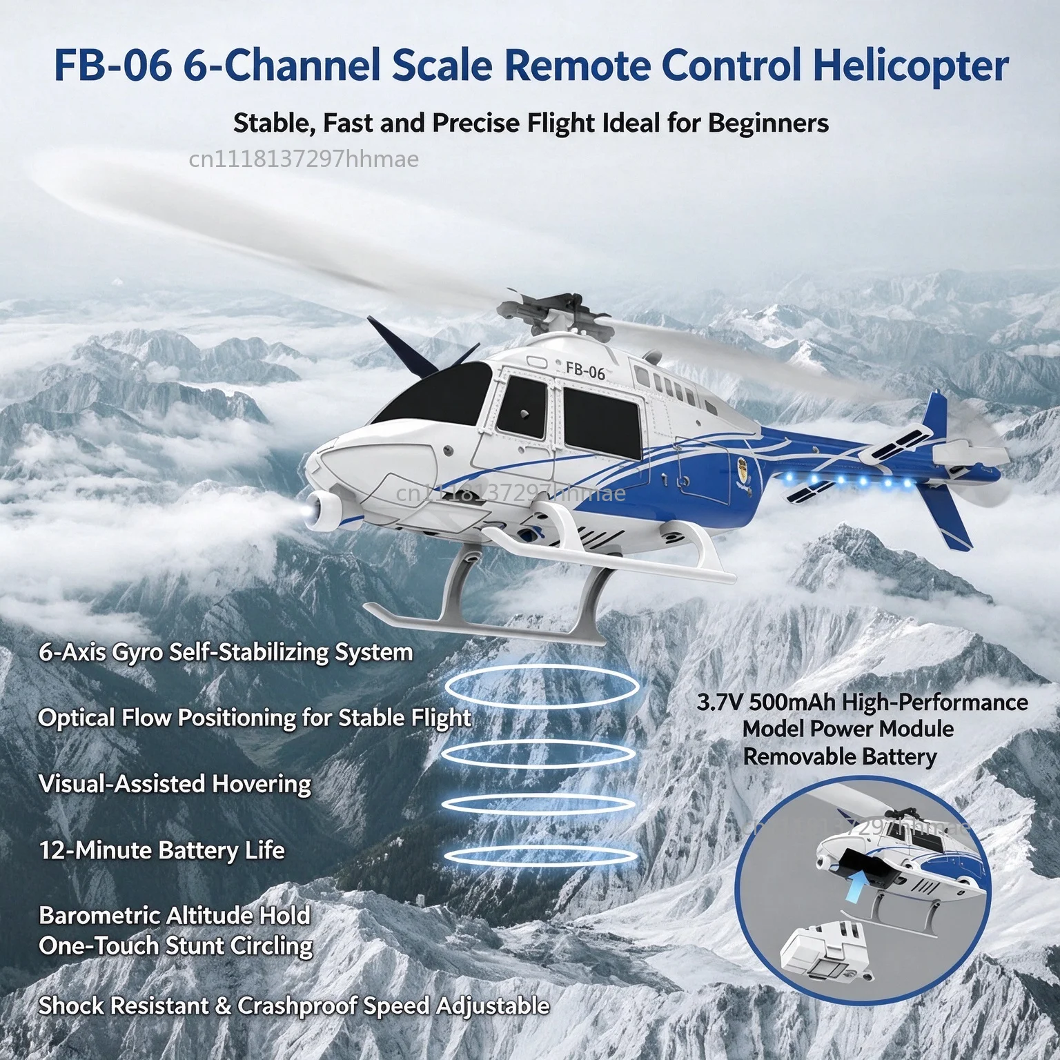 FB-05 Six-Channel Helicopter Remote Control Toy for Children Realistic Optical Flow Positioning Pressure Altitude RC Helicopter