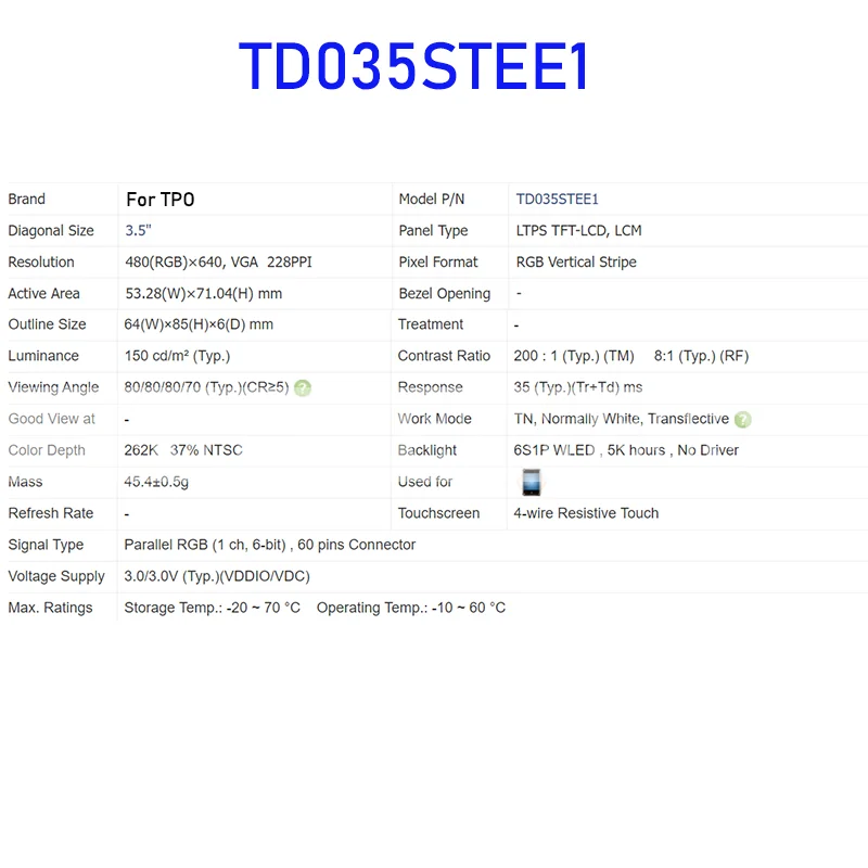 Imagem -03 - Painel da Tela de Exibição Lcd para Tpo Td035stee1 Novo e Transporte Rápido 100 Testado Original 35